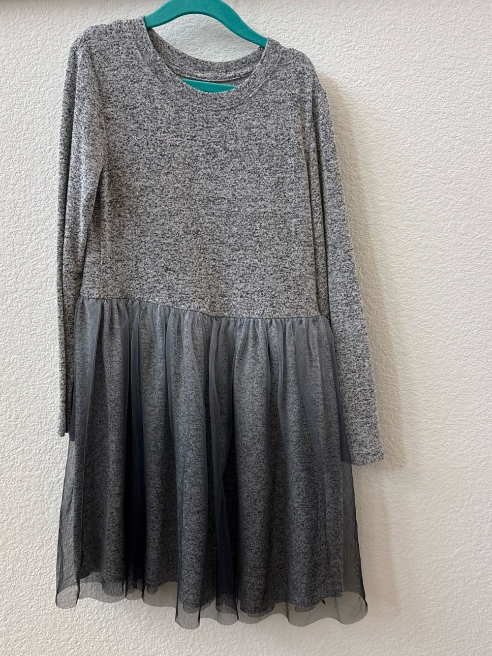 Cat & Jack Girls’ Long Sleeve Rib Tulle Dress – Gray/Charcoal – Size 6/6X